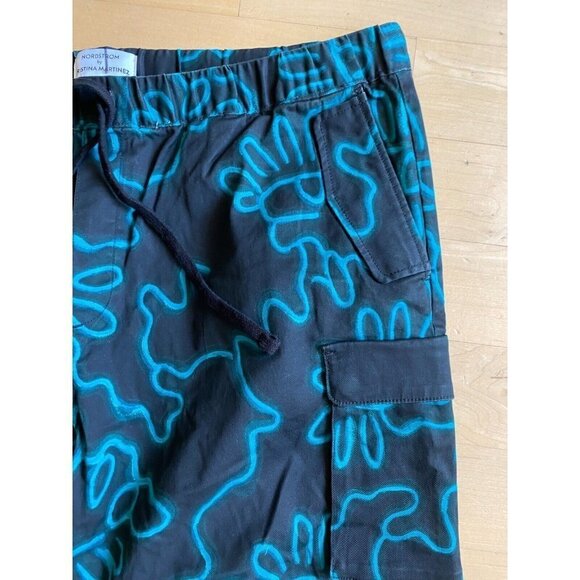 NORDSTROM by Cristina Martinez Drawstring shorts men's sz Xlarge Teal Print - Picture 3 of 6